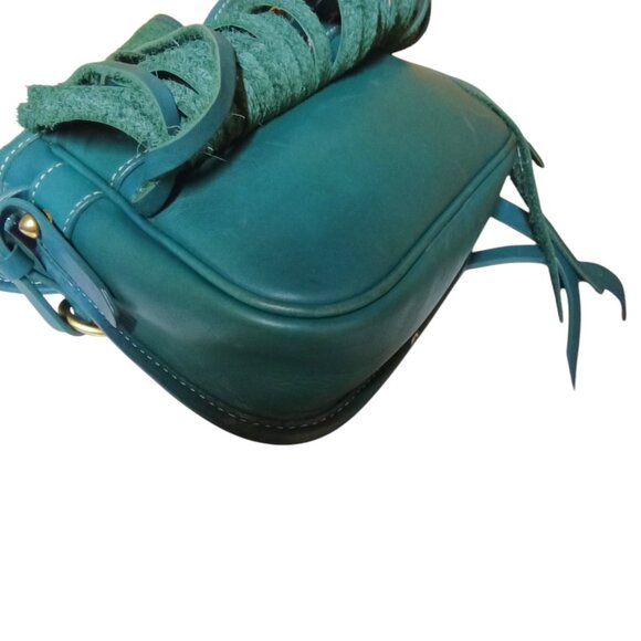 ROByNSAPI Dooney & Bourke RARE Teal  Fringe Leather Crossbody Shoulder Bag - Picture 6 of 12